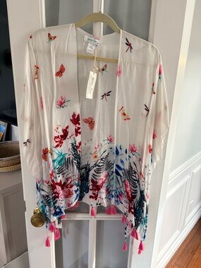 Grace & Lace White Sheer Floral & Insect Print Duster